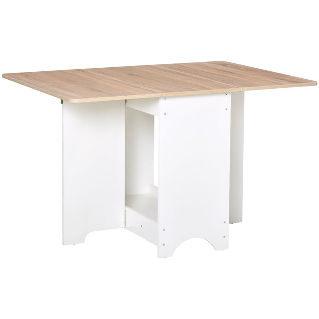 CoSoTower Foldable Dining Table, Folding Table with Storage Shelf, Drop-Leaf Kitchen Table for Dining Room, Oak