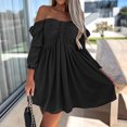 thumbnail image 1 of Gspmoly Robes Décontractées pour Femmes, Mode Femmes Robe Décontractée Unie à Manches 3/4, Épaules à Volants, Mini-Robe, Robes de Mariage pour Femmes Offres Hebdomadaires, 1 of 8