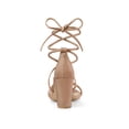 thumbnail image 3 of BLISSFUL STEP Women's Shoes Open Toe Lace Up Block Heel Strappy Heels Nude 10, 3 of 8
