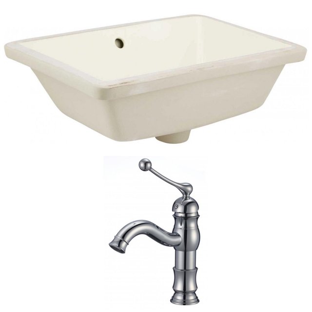 18.25-in. W Rectangle Bathroom Undermount Sink Set In Biscuit - Chrome Hardware AI-22817