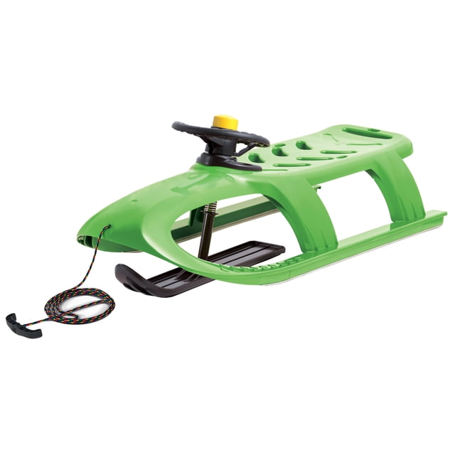 ArcticThrill Snow Sled for Kids - SnowRush Sledge - Single Rider Racer Toboggan with Pull Rope and Steering Wheel; Outdoor Plastic Winter Sleigh for Toddlers & Kids