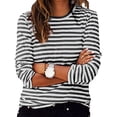 thumbnail image 1 of Timegard Hauts pour Femmes à Rayures à Manches Longues Col Ras du Cou Blouse Ample et Confortable Hauts Habillés Décontractés Vêtements d'Automne, 1 of 8