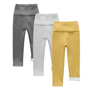 fatyb 3 Pack Boys Girls Winter Leggings Fleece Lined Warm Bottom Pants High Waist Stretch Thermal Pants
