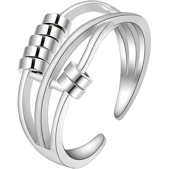 925 Sterling Silver Anti Anxiety Ring for Women Adjustable Fidget Rings with Spinner Beads Dainty Stress Relieving Ring Jewelry for Girls Daughter