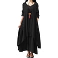 thumbnail image 1 of HIMONE Long Sleeve Solid Color Tunic Dress For Lady V-Neck Button Down Maxi Dress Womens Ruffle Pleated T Shirt Dress Irregular Hem Fake Two Piece Dress Plus Size, 1 of 2