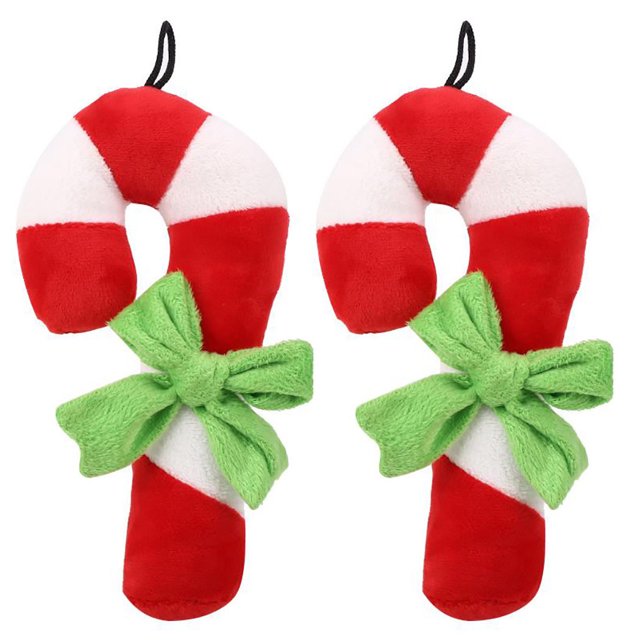 2PCS Christmas Dog Toy Bite Resistant Candy Cane Dog Teething Toy Dog Sound Toy