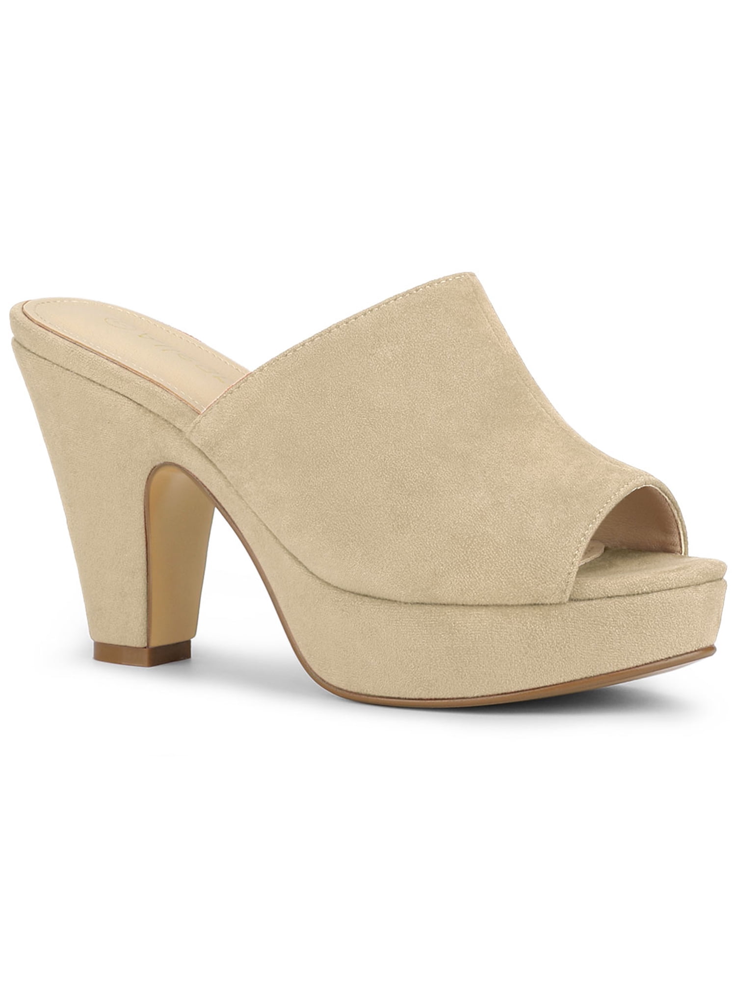 BLISSFUL STEP Women's Chunky Heels Platform Open Toe Slides Sandals Beige 10