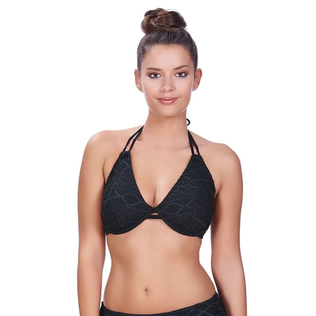 Freya Womens Sundance Underwire Bandless Halter Bikini Top, 34D, Black