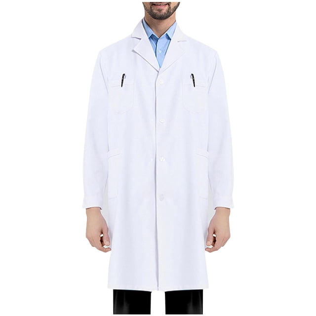 Amzcrzy Men Polyester Coat Men Working Clothes Button with Pockets Long Sleeve Turndown Collar Solid Color Cardign Men's Fashion Jackets for Men Men's Clothing