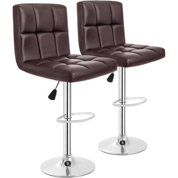BestOffice Set of 2 Adjustable Bar Stools – Modern PU Leather Swivel Barstools, Back & Footrest for Kitchen Island, Bar, or Dining Room, Brown