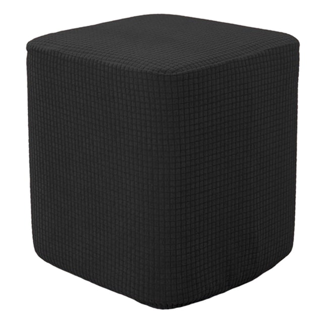 Stretch Square Ottoman Covers Decorative Furniture Small Footstool Slipcover in black. Made of 95% polyester and 5% spandex with a small checks jacquard pattern, this slipcover fits ottomans measuring 9.8-11.8 inches in length and width, and 11-12.6 inches in height. Designed to protect against spills, stains, and wear while giving a fresh look. Machine washable for easy care.