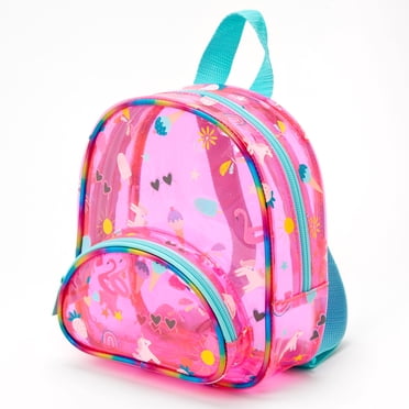Claire's Pink Translucent Backpack Summer Pattern Teal Accents