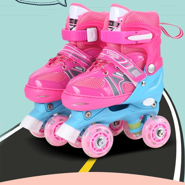 pitrice Ensemble de 2 Pcs Patins à Roulettes pour Filles pour Enfants de 8 à 12 Ans, Sûrs et Confortables, Patins à Roulettes pour Enfants en PU, style Rouge Pailleté