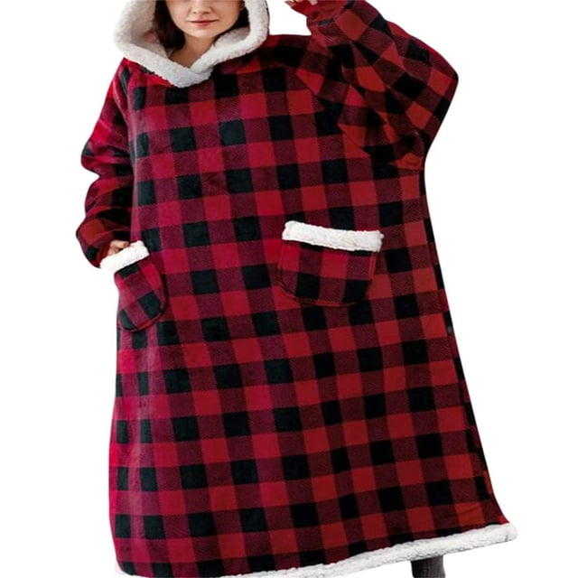 Hooded Loungewear with Pockets Long Sleeve Wearable Blanket Hoodie