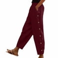 thumbnail image 1 of Timegard Womens Pants Elastic High Waist Lightweight Side Button Solid Color Lounge Trousers with Pockets, 1 of 7