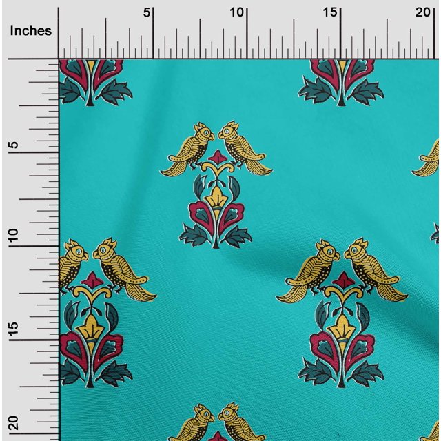 oneOone Cotton Poplin Fabric Leaves|Bird & Floral Block Print Sewing Fabric BTY 56 Inch Wide