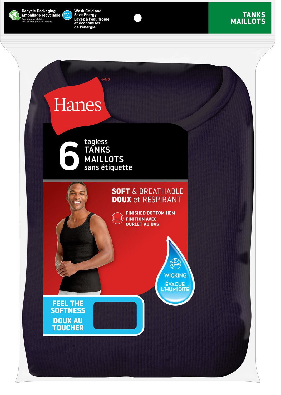 débardeur côtelé Hanes pour hommes, de maillot corps en coton,