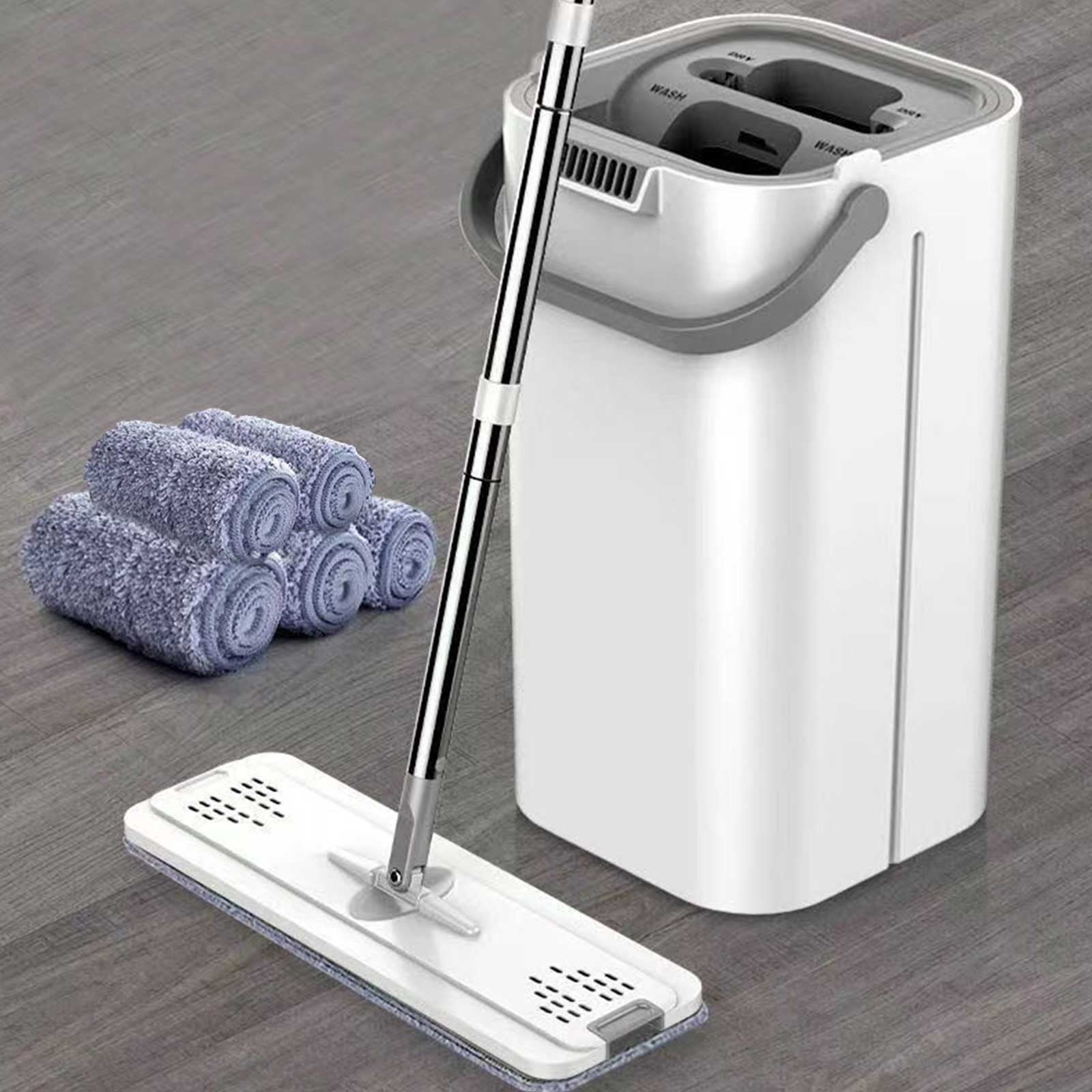 Meitianfacai Mop And Bucket With Wringer Set Hands Flat Floor Mop And Bucket With 4 Washable Microfiber Pads Wet And Dry Use Floor Cleaning Syste