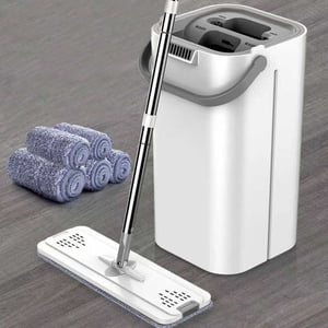 Meitianfacai Mop And Bucket With Wringer Set Hands Flat Floor Mop And Bucket With 4 Washable Microfiber Pads Wet And Dry Use Floor Cleaning Syste