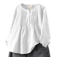 thumbnail image 1 of CHOK Chemisier Froncé en Coton et Lin pour Femmes Grande Taille, Tunique Ample Unie, 1 of 2
