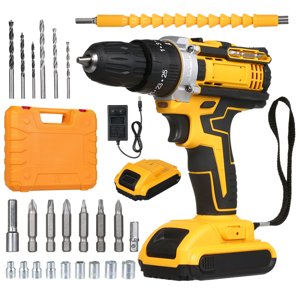Kit d'outils de forage jaune sans fil (US Version) avec Dual 7500mAh Piles et accessoires complets dans boîtier portable