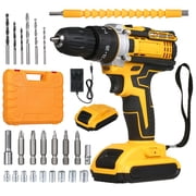 Mistaha Cordless Drill Driver Set with Yellow Toolbox - 21V Power Tool Kit (US Standard) - Includes 2 Batteries and Various Accessories
