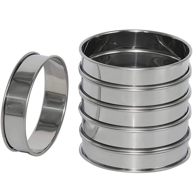 Piwvid 6 Pack Stainless Steel Crumpet Rings, 4 Inch Double Rolled English Style Round Molds for Pancakes, Baking Breakfast Pastries or Homemade Crumpets