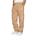 thumbnail image 1 of RXIRUCGD Men Casual Trousers High Waist Drawstring With Multi-Pockets Long Pants, Khaki, Size: 2XL, 1 of 5