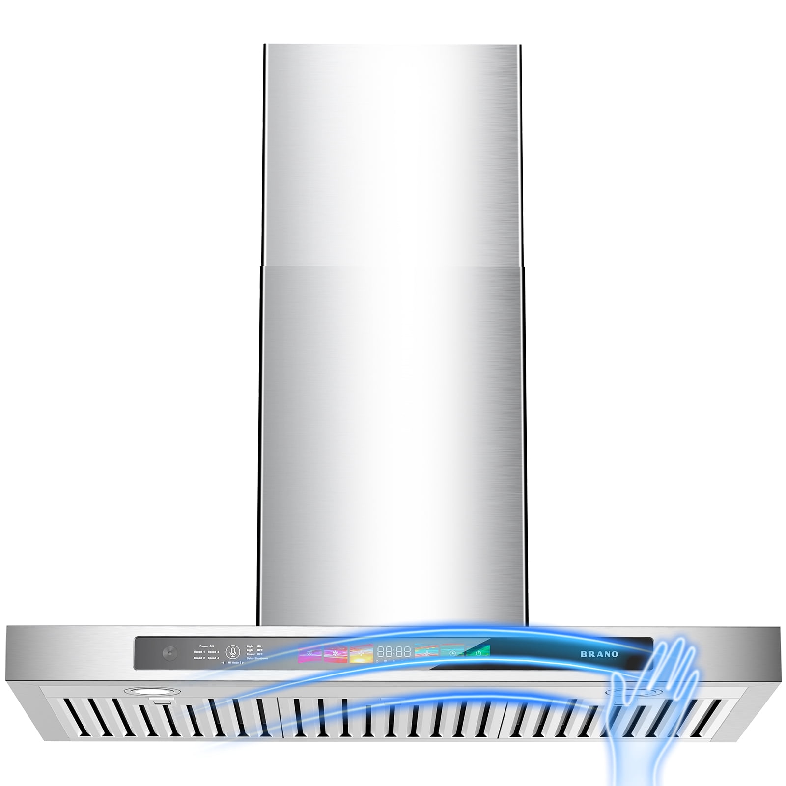 BRANO 36 Inch Wall Mount Range Hood Stainless Steel 900 CFM with Voice/Gesture/Touch Control, 4 Speed Exhaust Fan