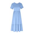 thumbnail image 5 of Penkiiy Robes Maxi pour Femmes 2024 Décontractées d'Été à Manches Courtes, Robe d'Été Ample Plissée à Étages Fluide de Plage avec Poches P Bleu Clair, 5 of 5