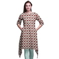 thumbnail image 1 of Bimba Kurti Asymétrique à Imprimé Floral Feuilles Vertes et Pivoines pour Femmes Robe d'Été Indienne Tunique Petit, 1 of 6