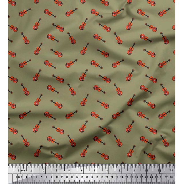 Soimoi Rayon Fabric Guitar Musical Instrument Printed Fabric 1 Yard 56 Inch Wide
