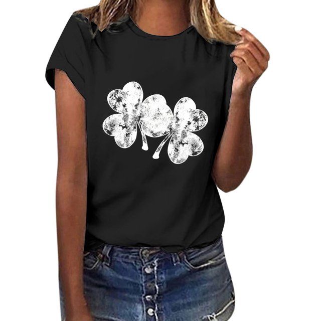 TopLLC St. Patrick's Day Patricks Day Chemises pour Femmes Hauts de Sarrau St Patricks Day Mode pour Dames St. Imprimé Manches Courtes Col Rond Chemise Femme Décontractée Ample