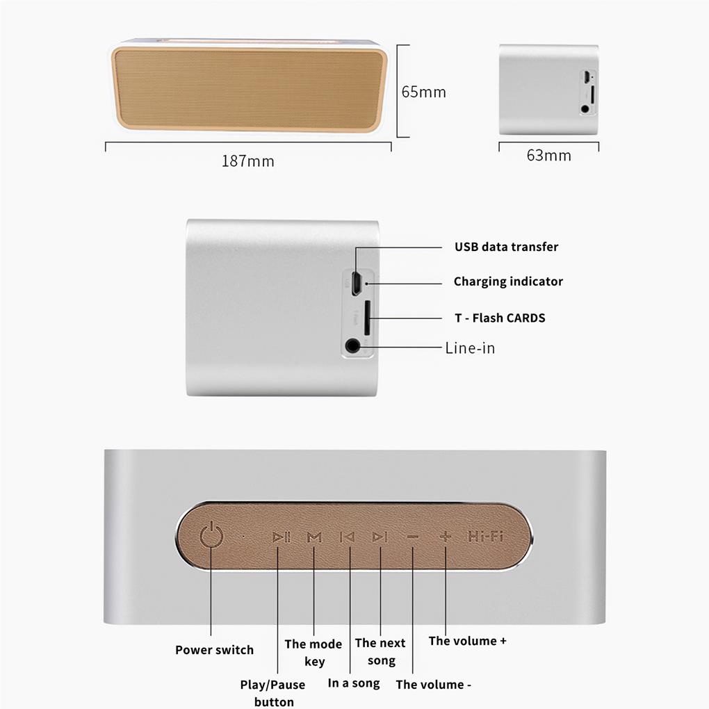 Haut-parleur Bluetooth Sans Fil Son de Haute Qualité HIFI Rechargeable Lecteur audio de Haute Qualité Lecteur de Musique Minuterie USB Haut-Parleur Bluetooth
