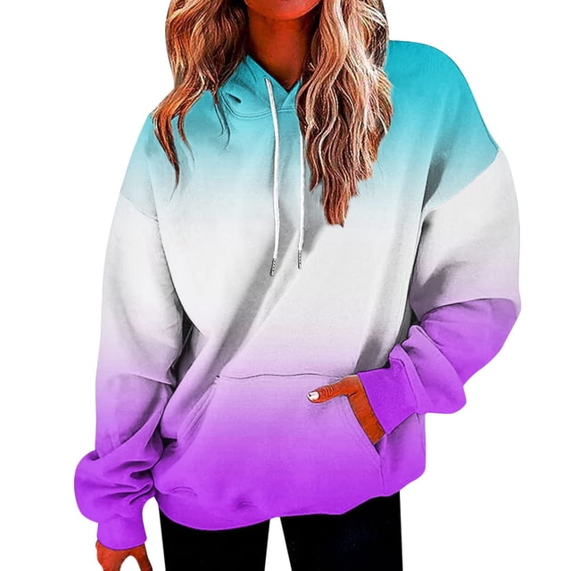 Timegard Chandails Molletonnés pour Femmes Grande Taille, Chandails à Capuchon à Fermeture Éclair, Chandail à Enfiler, Couleur Dégradée, Automne, Décontracté, Coupe Ample