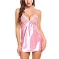 thumbnail image 2 of LSLJS Lingerie pour Femmes, Nuisette en Satin à Col en V, Aguichant, en Dentelle, Robe Courte Pk/TTG, Robe de Pyjama pour Femmes, 2 of 5