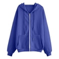 thumbnail image 3 of WEIYLL Ladies Summer Tops Solid Long Sleeve Zipper Hooded Coat Pocket Sweatshirt Blue Blouse Sizes XXL, 3 of 4