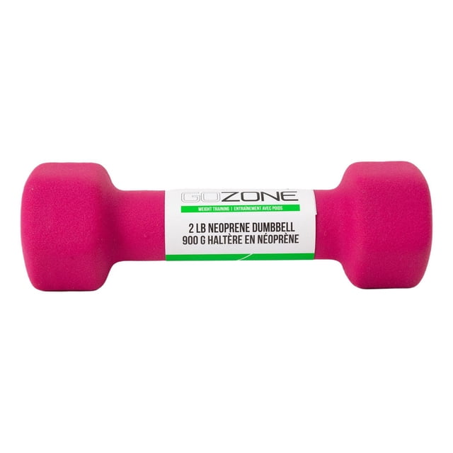 GoZone Haltère Hexagonale en Néoprène Rose Vif Pesant 2 lb (900 g), Doté d'Un Revêtement en Néoprène durable et d'Une Prise Souple, Montré Orienté vers l'Avant avec une Étiquette Blanche; Convient à l'Entraînement de Poids et aux Exercices de Force à la Maison.