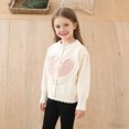 thumbnail image 2 of RXMEKW Heart Bow Pearl Button Knit Cardigan for Girls Long Sleeve Sweater for Kids Cream, 2 of 8