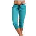 thumbnail image 1 of AherBiu Capri Pants for Women Stretch Low Rise Drawstring Yoga Sweatpants Comfy Summer Joggers Cropped Pants, 1 of 5