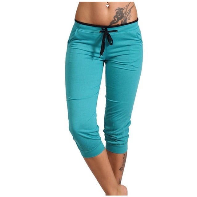 AherBiu Capri Pants for Women Stretch Low Rise Drawstring Yoga Sweatpants Comfy Summer Joggers Cropped Pants