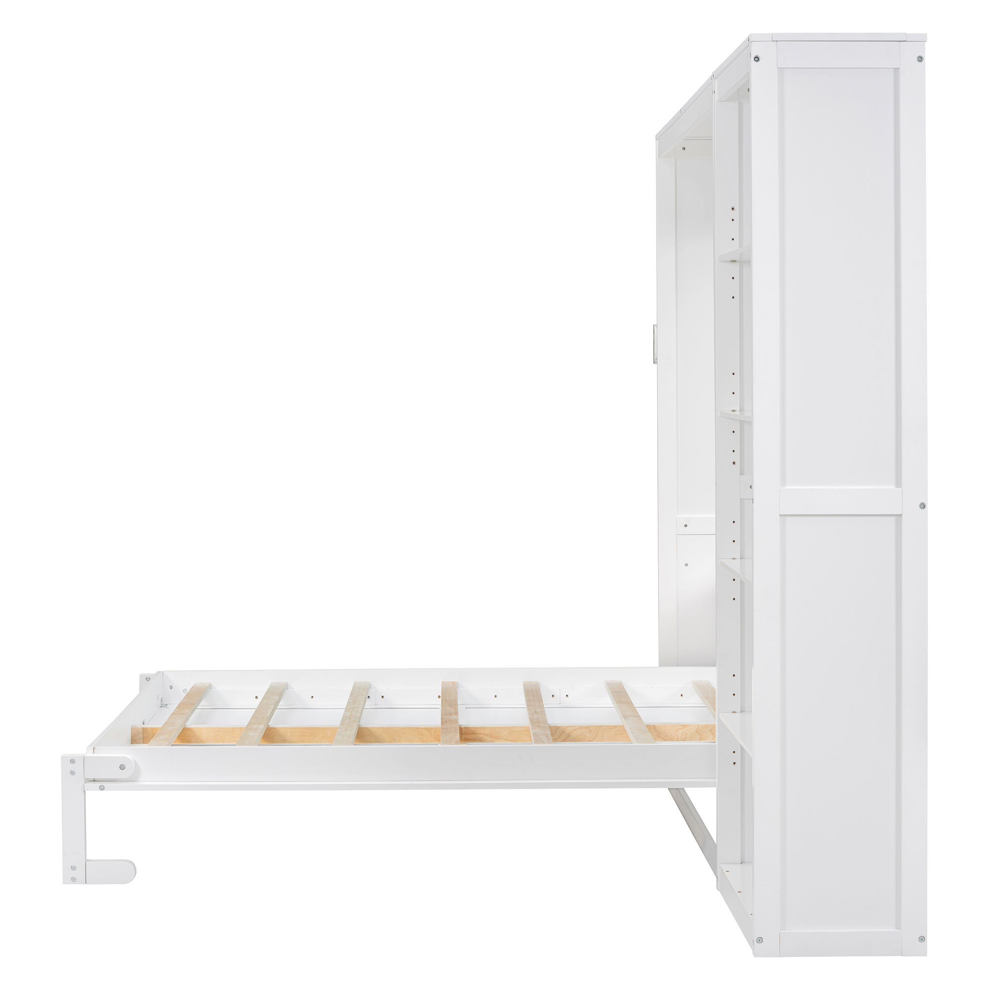 Homy Casa Full Size Murphy Bed with Storage Shelves, White, Foldable Wall Bed
