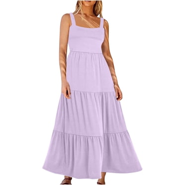 Gspmoly Summer Dresses, Women'S Summer Casual Long Maxi Beach Vacation Dresses Sleeveless Flowy Tiered Sun Dress with Pockets Cocktail Dresses for Women Clearance