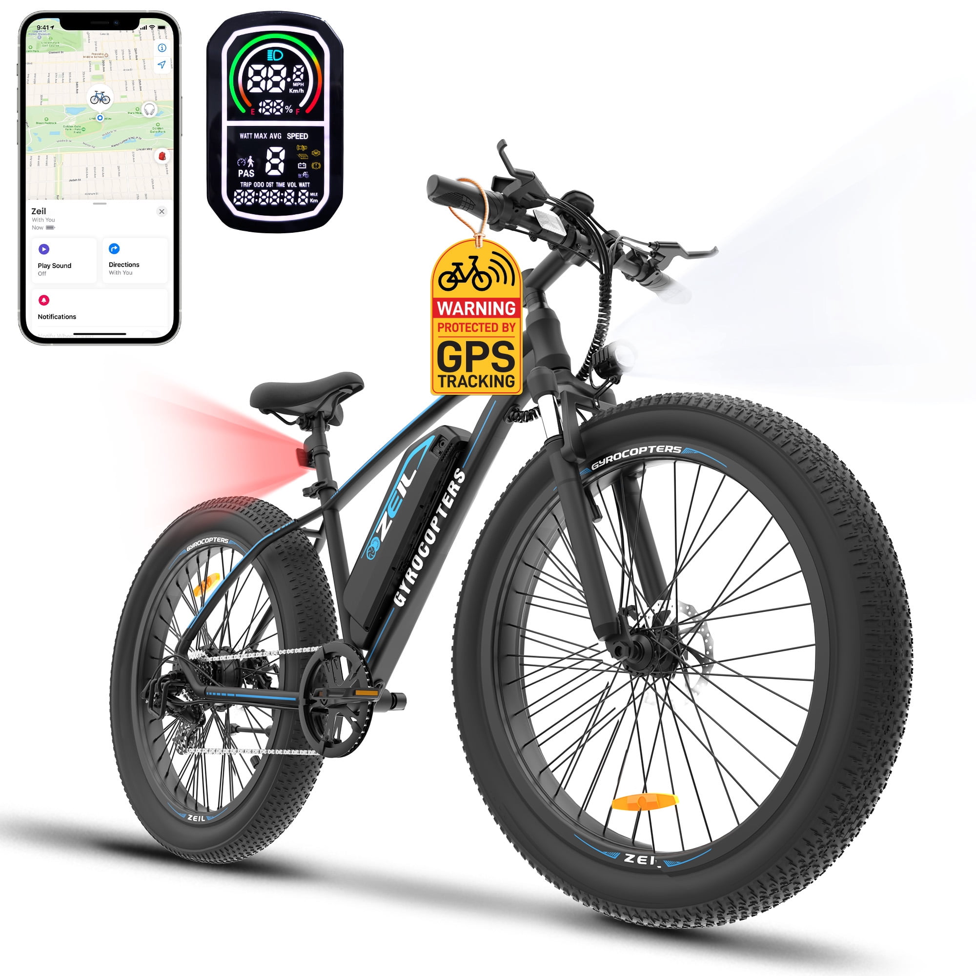 Gyrocopters Zeil Mountain Electric Bike for adults | 500 W motor | 27.5” tires | 40 km/h speed | 91 km range | 480 WH removable battery | UL-2849 approved | Fat tire Mountain E bike