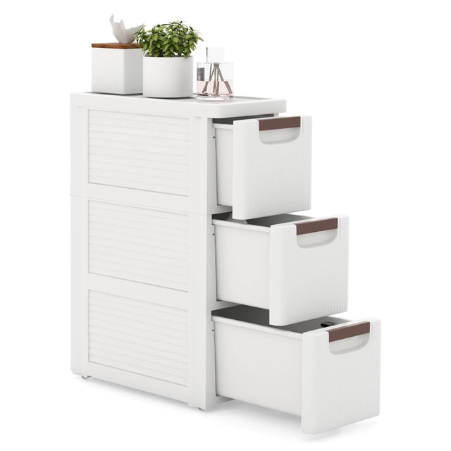 Costway Armoire de Rangement Étroite à Roulettes à 3 Tiroirs, 1 Pce, avec Poignées de Traction et Roues Intégrées