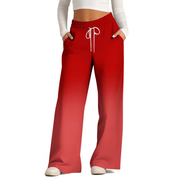 Pants for Women, Womens Fashionable Striped Printed Drawstring Wide Leg Pants