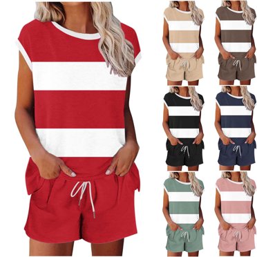 Weiqiqre 2 Piece Sets for Women Short Sleeve Top With Capri Pants 2 piece sets for Women Summer Pajamas Lounge Set