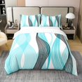 thumbnail image 1 of Erosebridal Housse de Couette Cyan Abstraite 100 % Coton Format Double, Housse de Couette Chic Minimaliste 100 % Coton Double, Déco à Rayures Géométriques, Réversible 3 Pcs (Sans Couette), 1 of 8