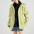 thumbnail image 1 of Women's Fashion Solid Color Long Sleeve Waterproof Rain Jacket with Zipper Pockets, Windbreaker Coat for Outdoor Use, Hooded Design for All-Weather Protection, 1 of 7