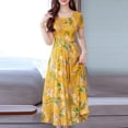 thumbnail image 3 of Liquidation! Hontri Robe Femme Mode Été Grâce Mi-Mollet Manches Courtes Plage Imprimée Robe Décontractée pour Femme Jaune G, 3 of 7